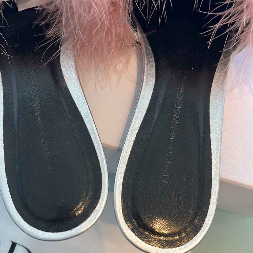 ERDEM Aerin Silver Quilted Mules w/Pink Feathers Prada Miu Miu 40 9.5 - Picture 5 of 9
